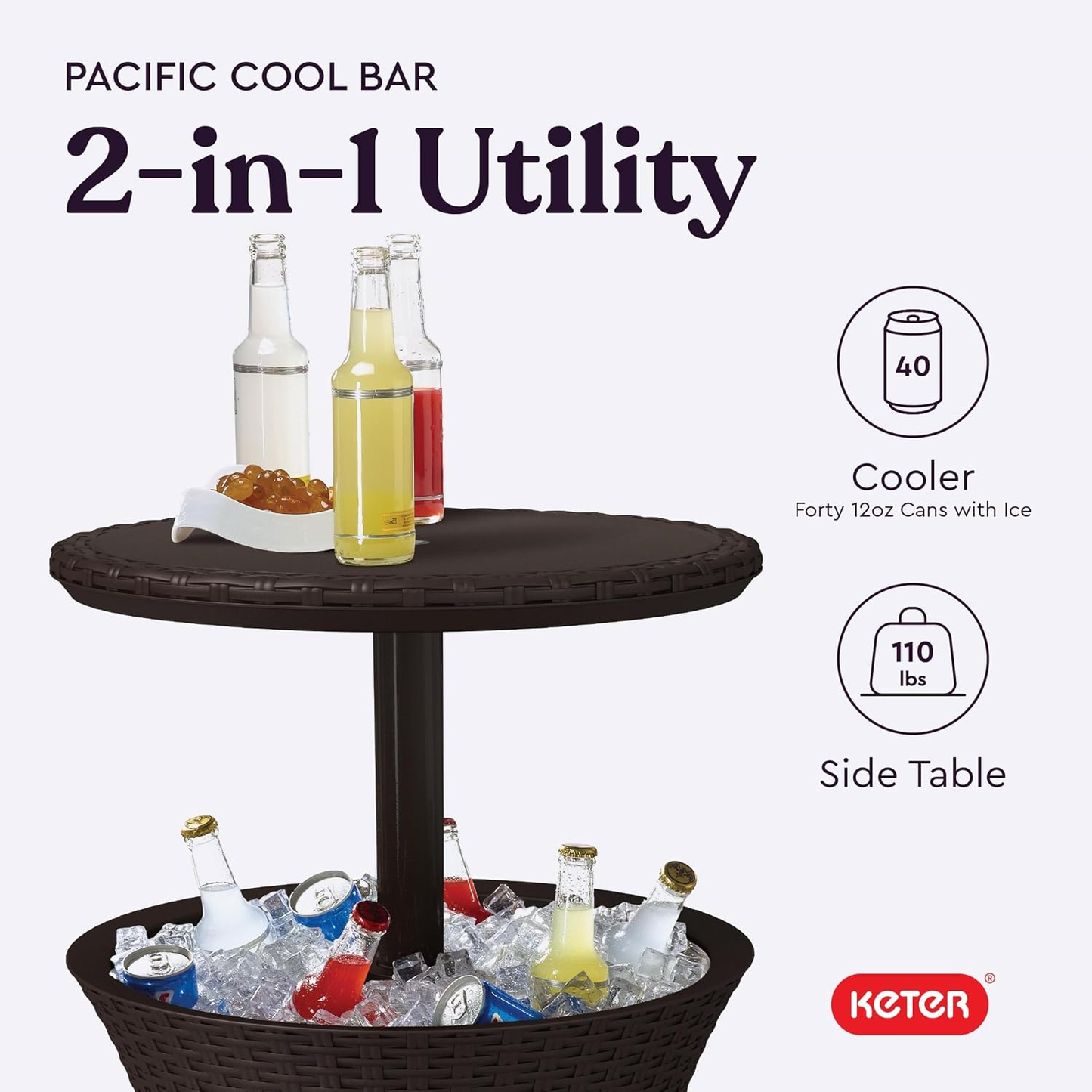Keter Pacific Cool Bar — Outdoor Bar Table with 7.5-Gallon Hidden Cooler