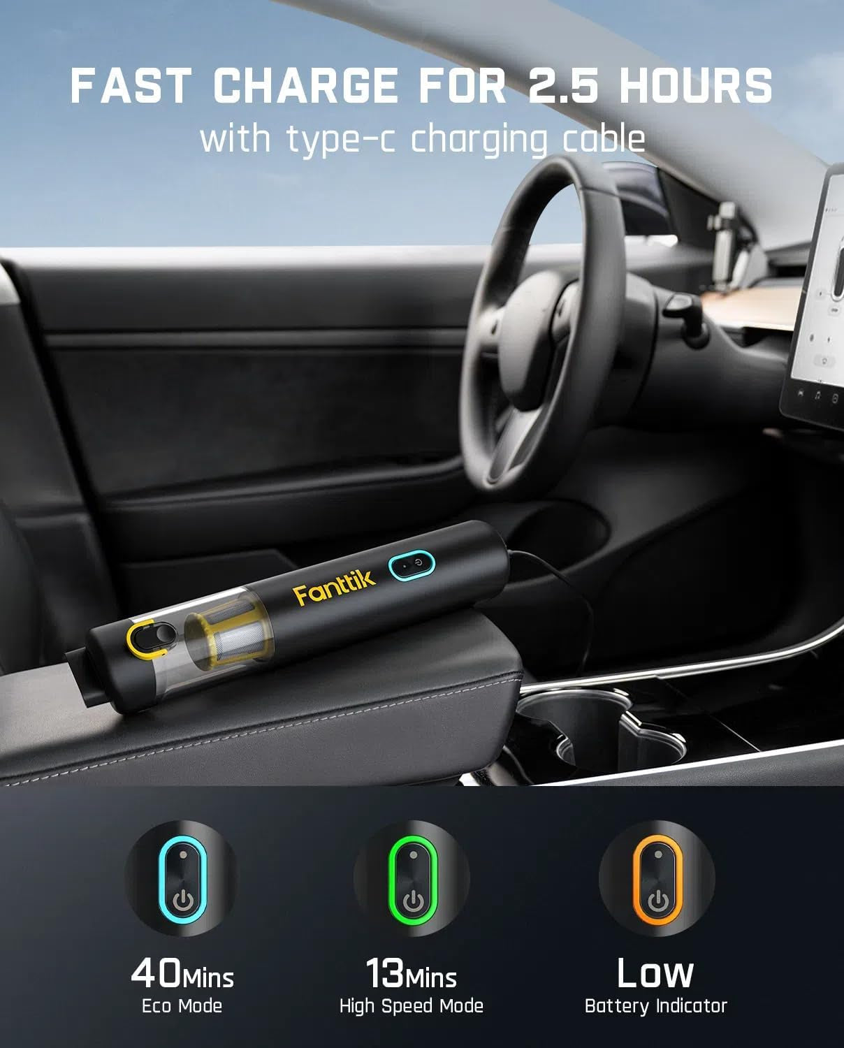 Slim V8 APEX Car Vacuum, 4-In-1 Portable Mini Cordless Vacuum Type-C Charge