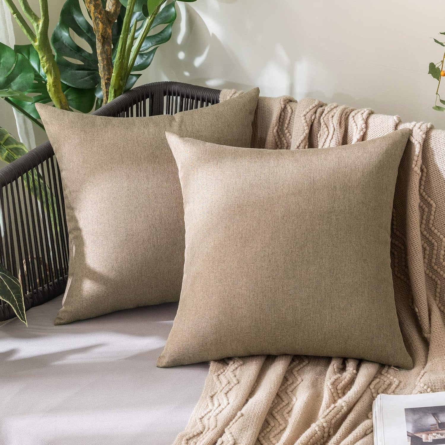 Decorative Outdoor Solid Waterproof Throw Pillow Covers- 2 Pack