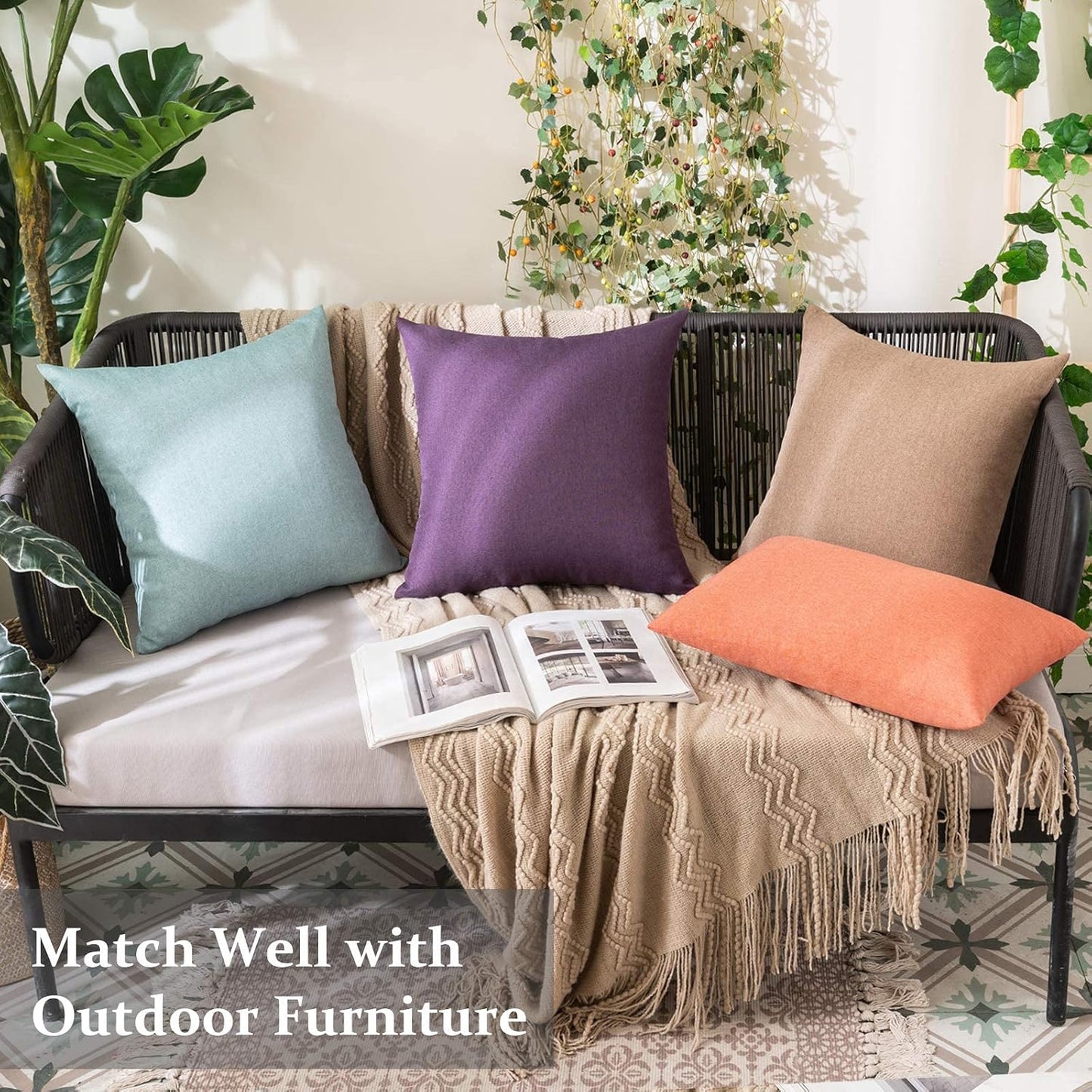 Decorative Outdoor Solid Waterproof Throw Pillow Covers- 2 Pack