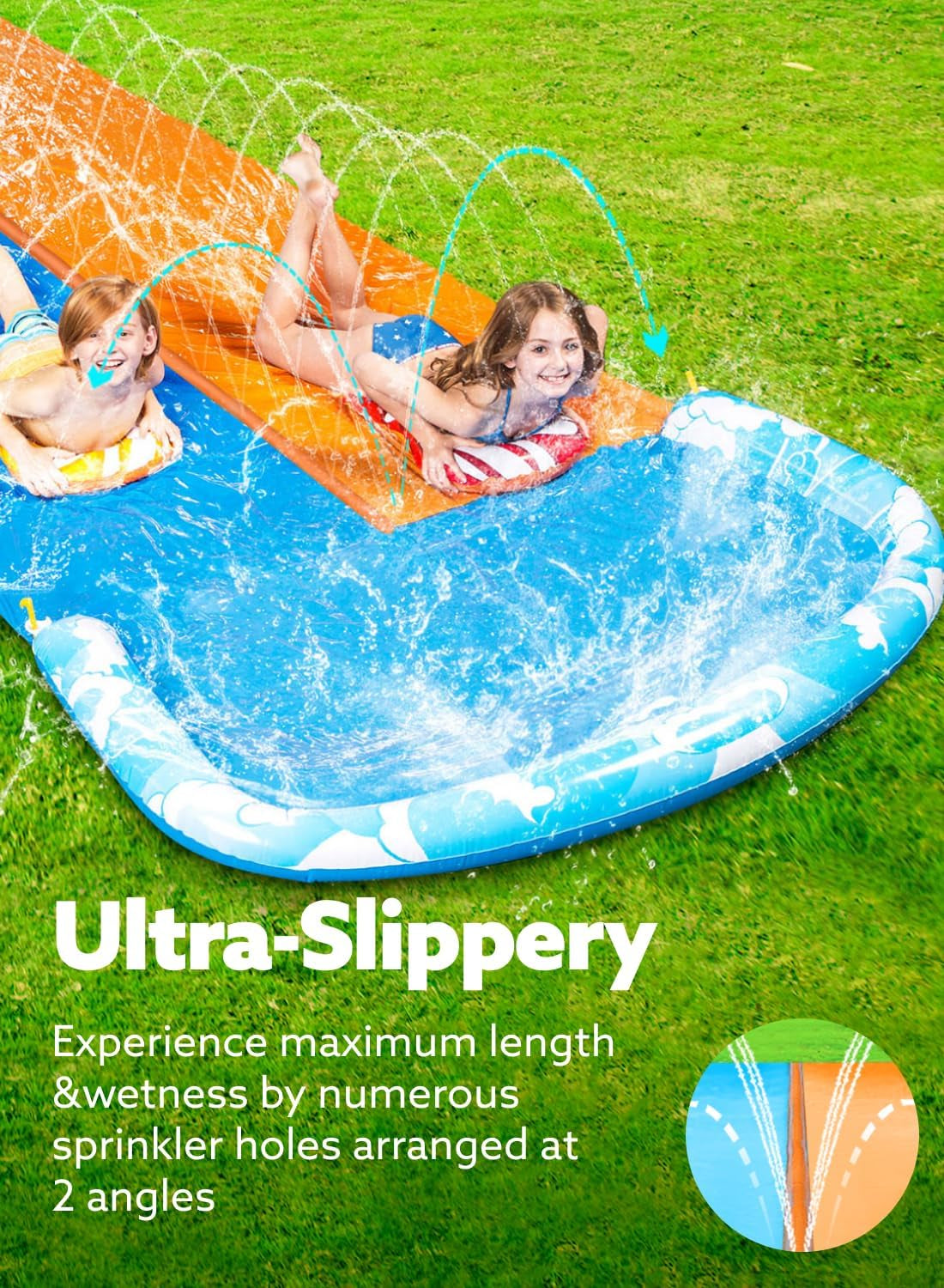 22.5Ft Water Slide and 2 Bodyboards, Lawn Water Slide Summer Slip Waterslides