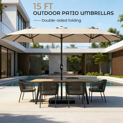 15Ft Patio Umbrella with Base, Double-Sided Rectangle Umbrella with Crank Handle