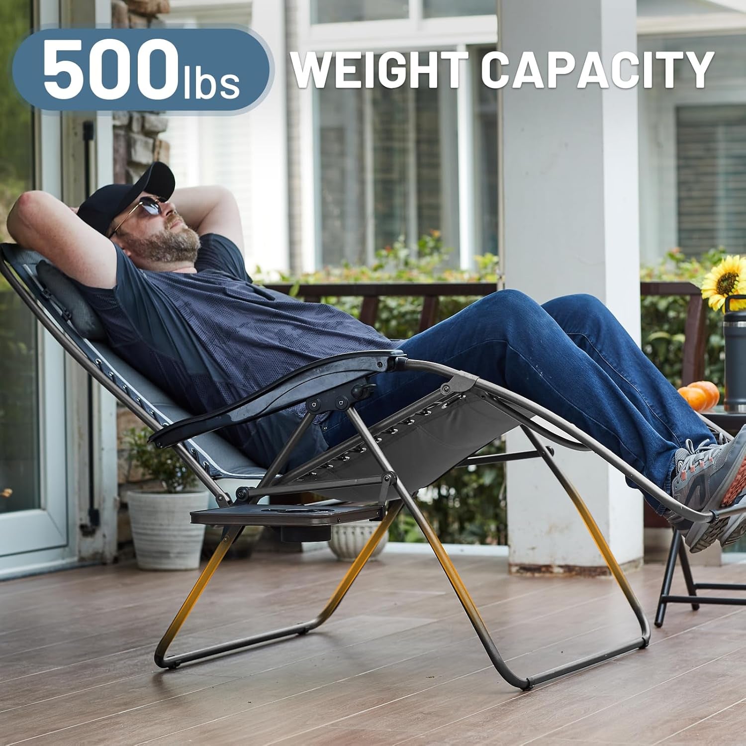 Oversized Zero Gravity Chair, 33In Wide XXL Zero Gravity Reclining Chair with Side Table, Full Padded Lounge Chair for Outdoor Camping Patio Lawn, Heavy Duty Supports 500Lbs, Grey-1 Pack