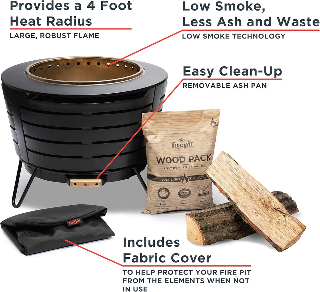 Patio Smokeless Outdoor Fire Pit, 25-Inch Wood-Burning Bonfire with Removable Ash Pan, Stand, and Weather-Resistant Cover