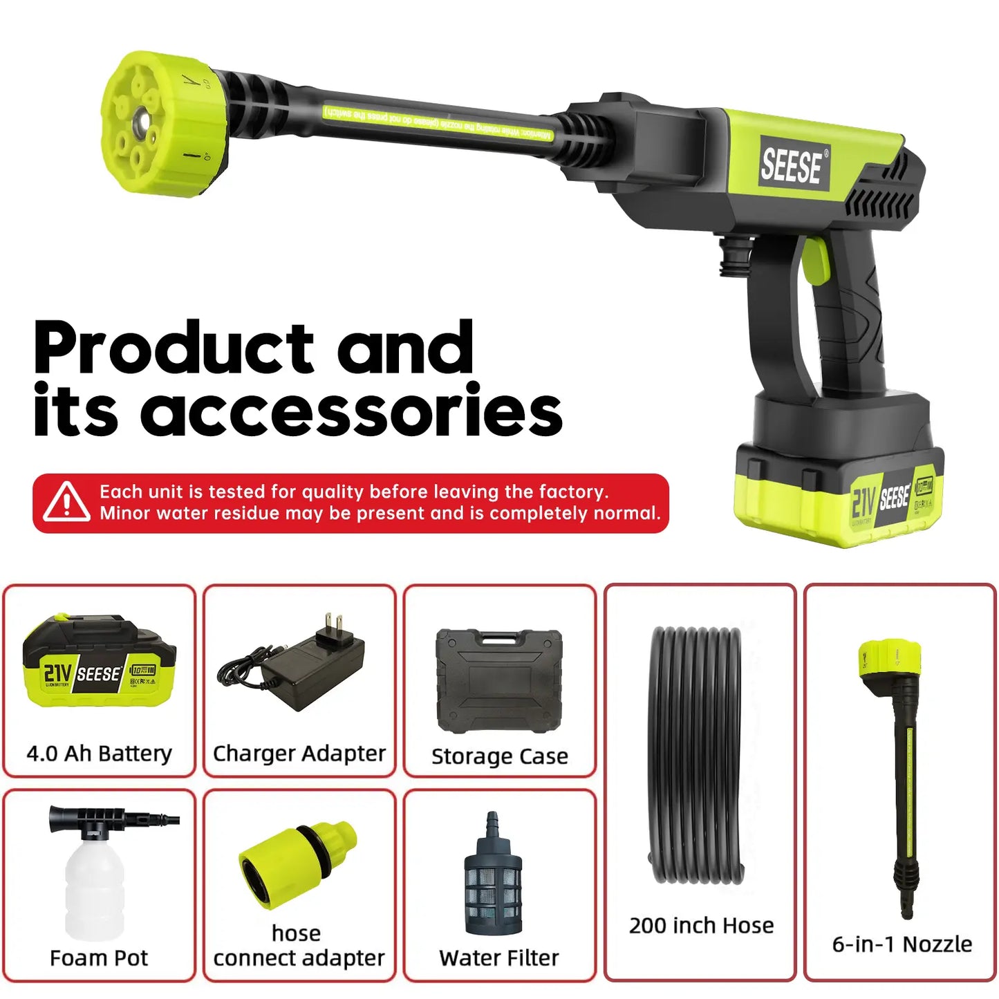 Seese Cordless Pressure Washer and Single Port Charger Base, Bottle Portable Washer - 500 PSI