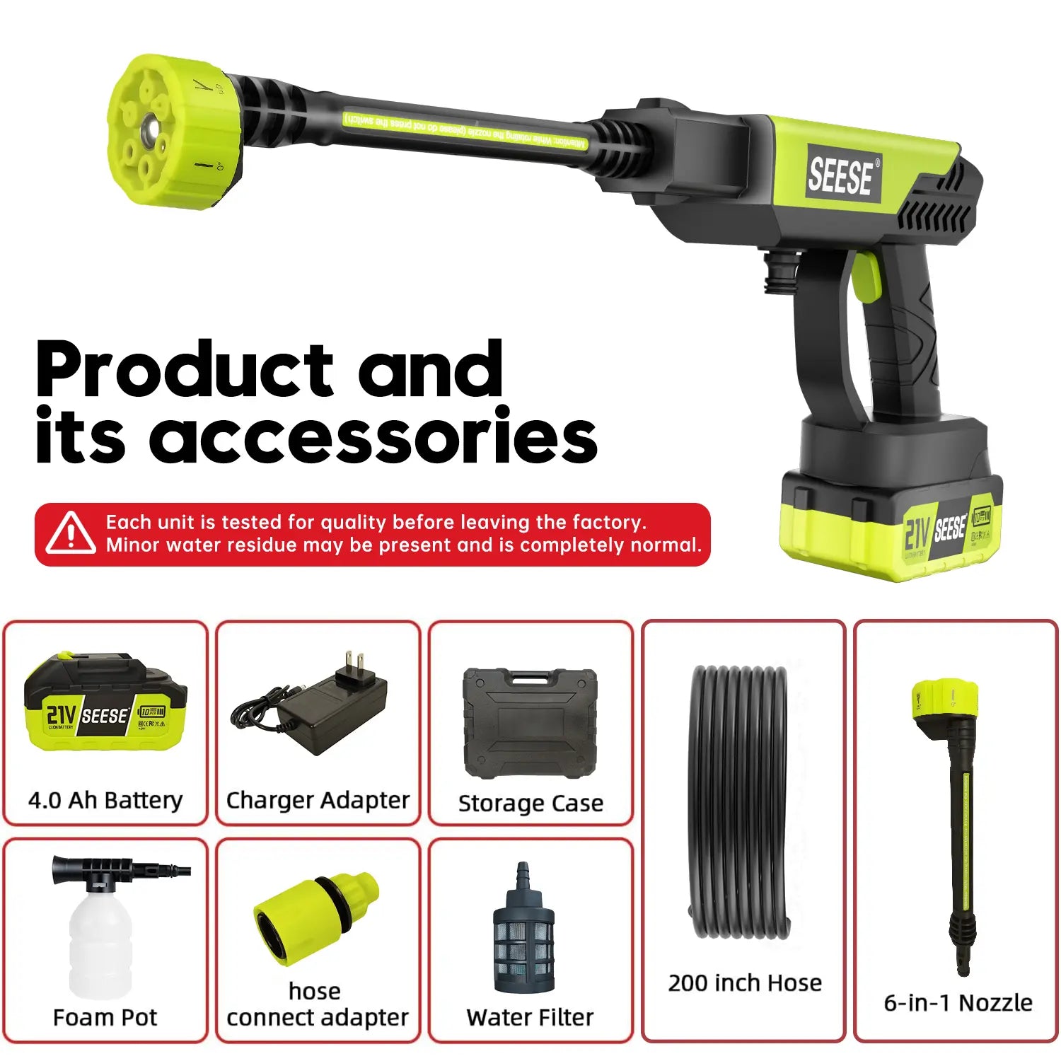 Seese Cordless Pressure Washer and Single Port Charger Base, Bottle Portable Washer - 500 PSI