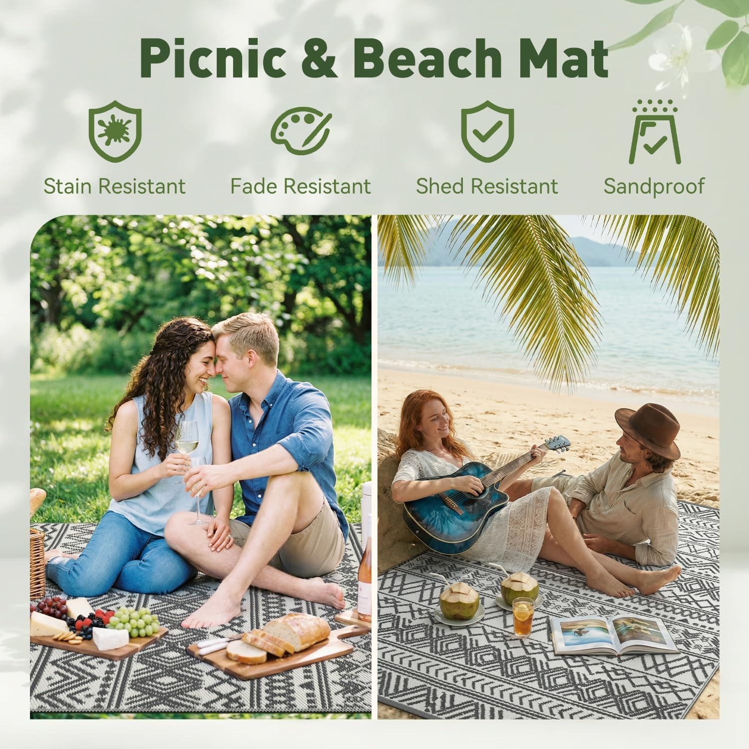 Outdoor Rug Carpet Waterproof 5X8 Outdoor Patio Rug Mat Reverisble Plastic Straw Outdoor Rug for RV Camping Picnic Beach Balcony Boho Grey