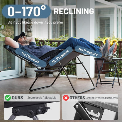 Oversized Zero Gravity Chair, 33In Wide XXL Zero Gravity Reclining Chair with Side Table, Full Padded Lounge Chair for Outdoor Camping Patio Lawn, Heavy Duty Supports 500Lbs, Grey-1 Pack
