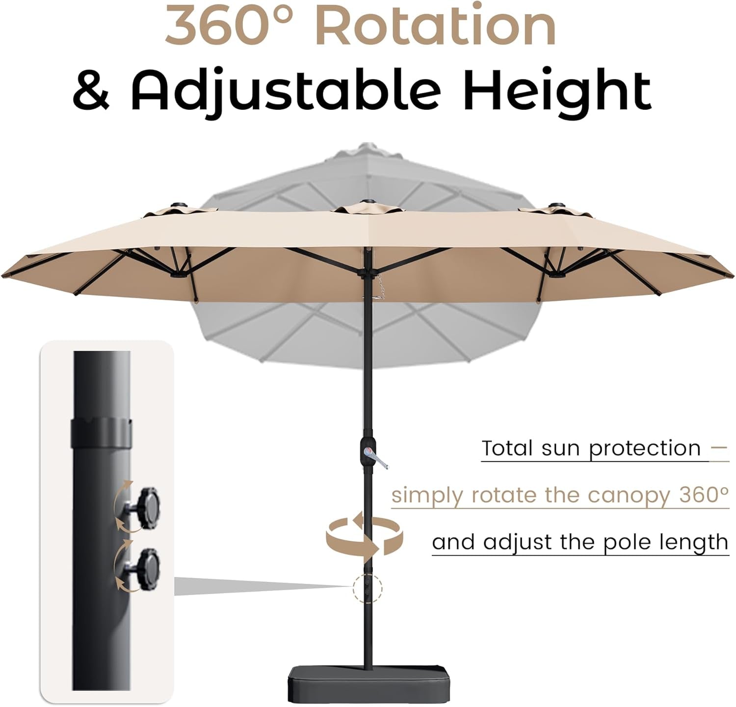 15Ft Patio Umbrella with Base, Double-Sided Rectangle Umbrella with Crank Handle