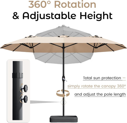 15Ft Patio Umbrella with Base, Double-Sided Rectangle Umbrella with Crank Handle