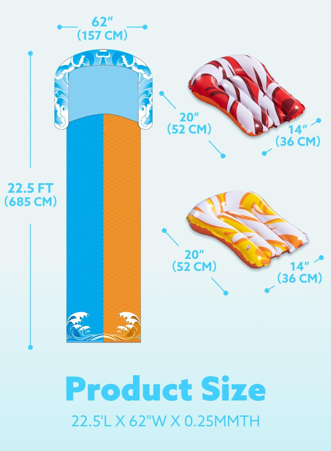 22.5Ft Water Slide and 2 Bodyboards, Lawn Water Slide Summer Slip Waterslides