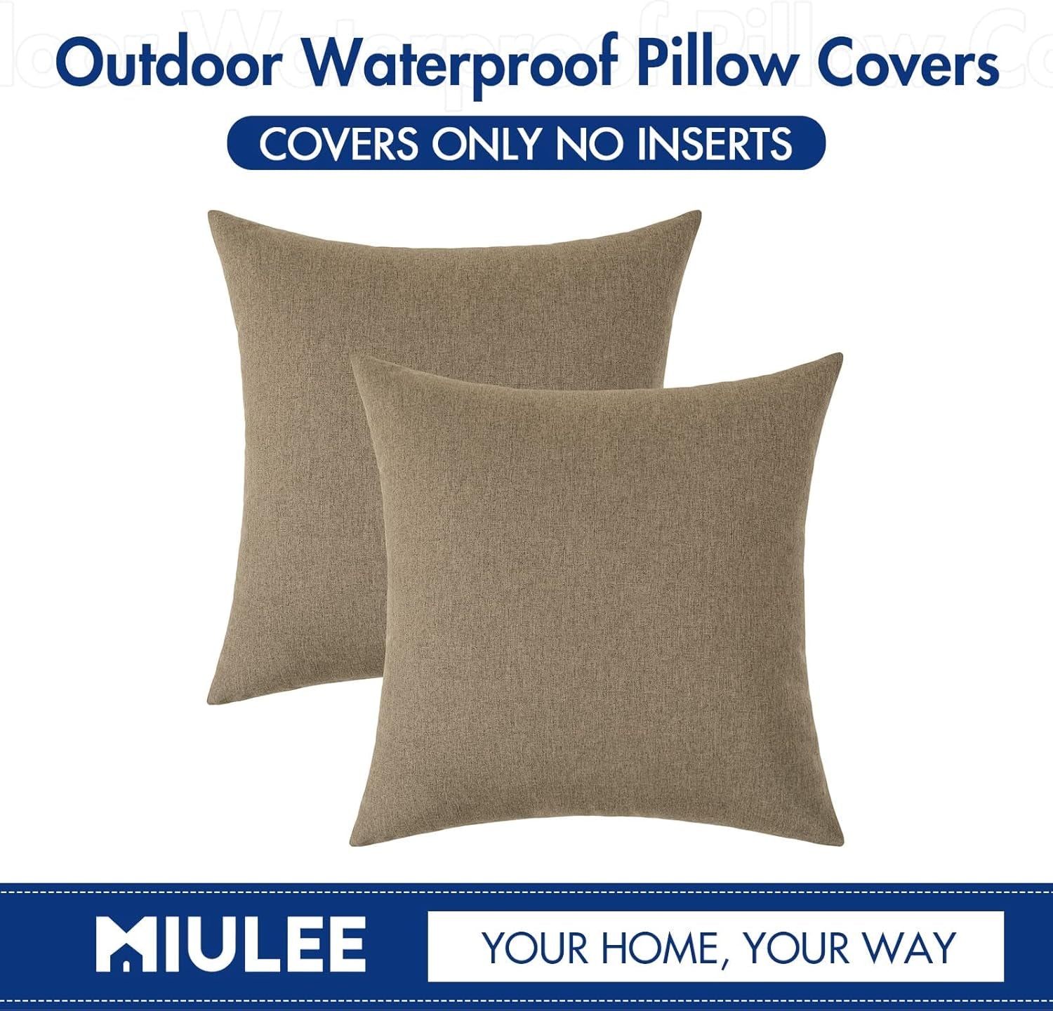 Decorative Outdoor Solid Waterproof Throw Pillow Covers- 2 Pack