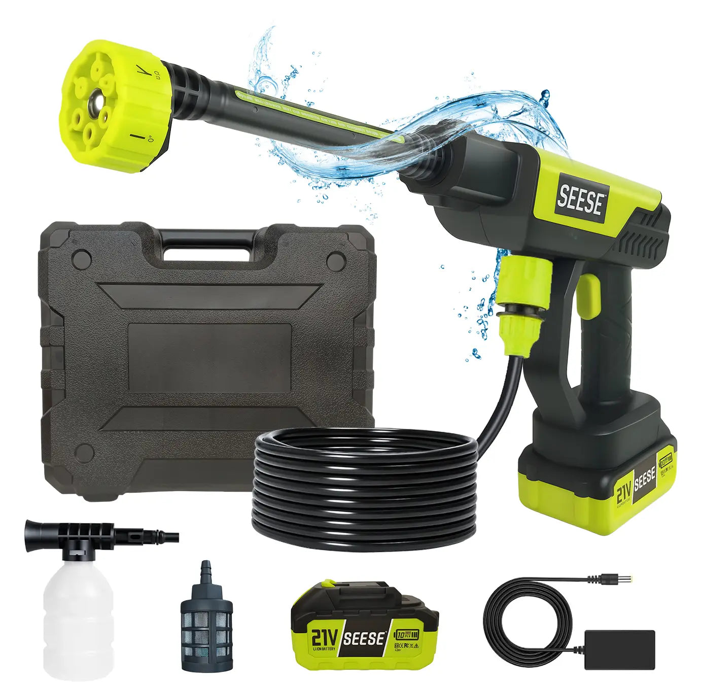 Seese Cordless Pressure Washer and Single Port Charger Base, Bottle Portable Washer - 500 PSI
