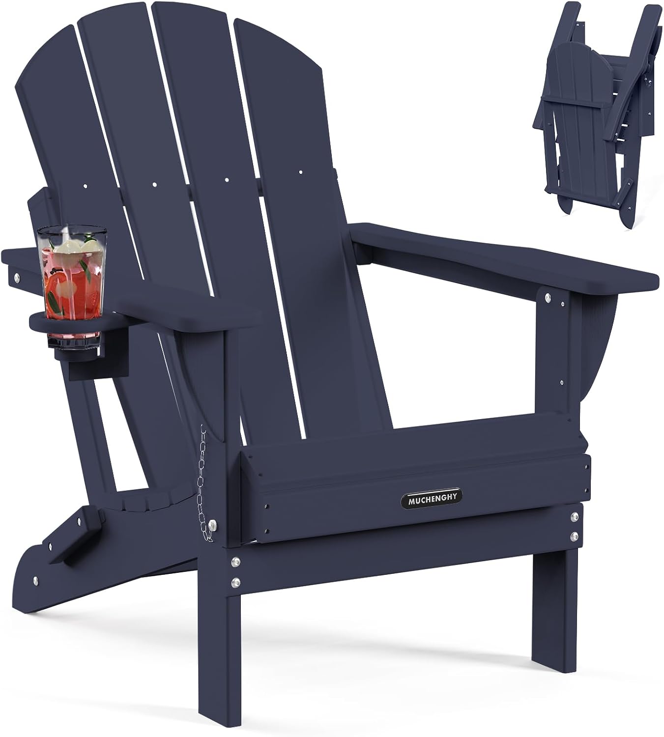 Folding Adirondack Chairs, Patio Chairs, Lawn Chairs, Outdoor Chair, Adirondack Chair Plastic, Fire Pit Chairs, Weather Resistant with Cup Holder for Deck, Backyard, Garden(Teak)