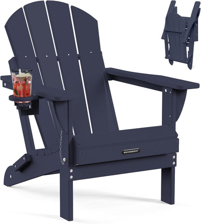 Folding Adirondack Chairs, Patio Chairs, Lawn Chairs, Outdoor Chair, Adirondack Chair Plastic, Fire Pit Chairs, Weather Resistant with Cup Holder for Deck, Backyard, Garden(Teak)