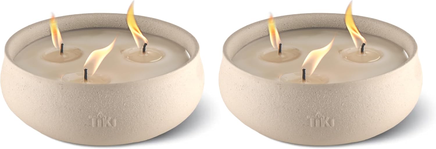 Citronella Candle 2-Pack – 7-Inch White Wax Bowl with Concrete Finish – Outdoor Decorative Candles for Patio, Deck, Garden, Backyard & Camping