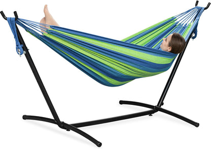 Double Hammocks with Stand for Outside, Portable Heavy-Duty Steel Frame | 2 Person 450 Lbs Capacity
