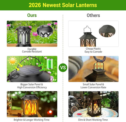 Solar Lantern Outdoor Lights, Upgraded Flickering Flame Hanging Solar Lanterns Lights Outdoor Waterproof - 4 Pack