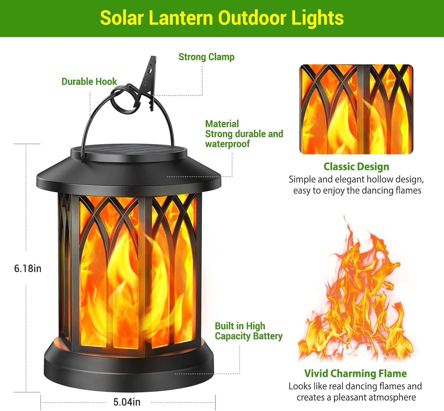 Solar Lantern Outdoor Lights, Upgraded Flickering Flame Hanging Solar Lanterns Lights Outdoor Waterproof - 4 Pack
