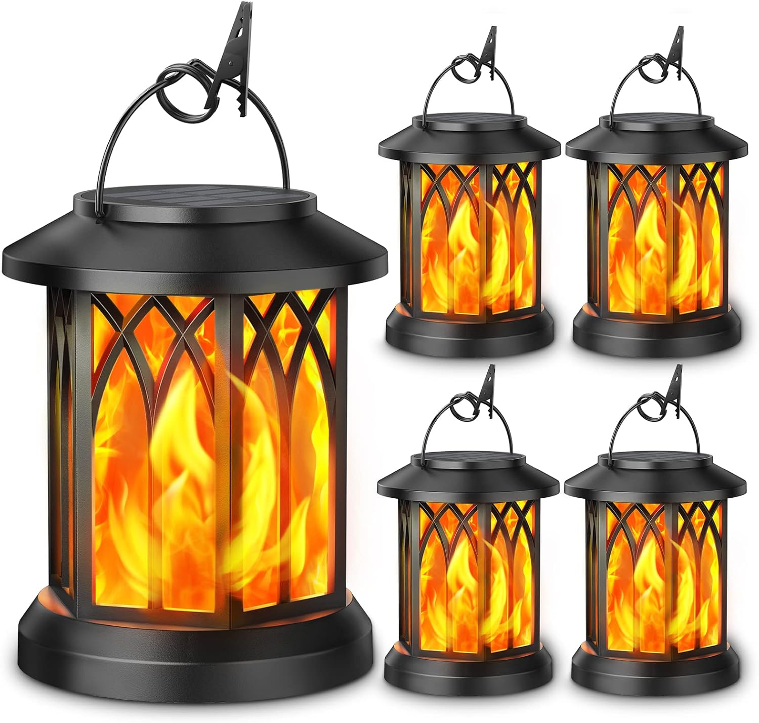 Solar Lantern Outdoor Lights, Upgraded Flickering Flame Hanging Solar Lanterns Lights Outdoor Waterproof - 4 Pack