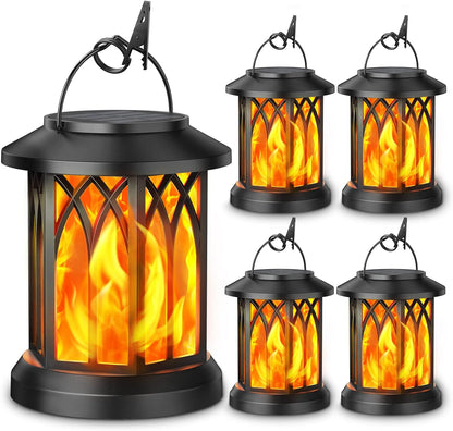Solar Lantern Outdoor Lights, Upgraded Flickering Flame Hanging Solar Lanterns Lights Outdoor Waterproof - 4 Pack