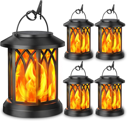 Solar Lantern Outdoor Lights, Upgraded Flickering Flame Hanging Solar Lanterns Lights Outdoor Waterproof - 4 Pack