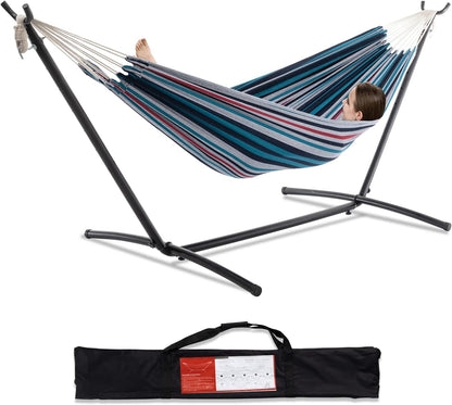 Double Hammocks with Stand for Outside, Portable Heavy-Duty Steel Frame | 2 Person 450 Lbs Capacity