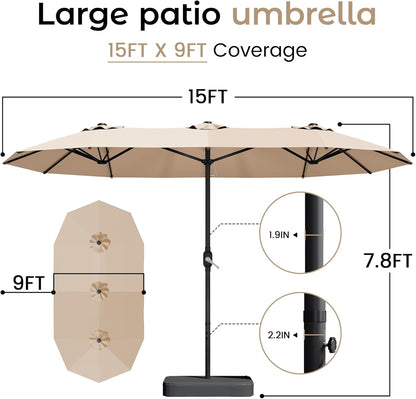15Ft Patio Umbrella with Base, Double-Sided Rectangle Umbrella with Crank Handle