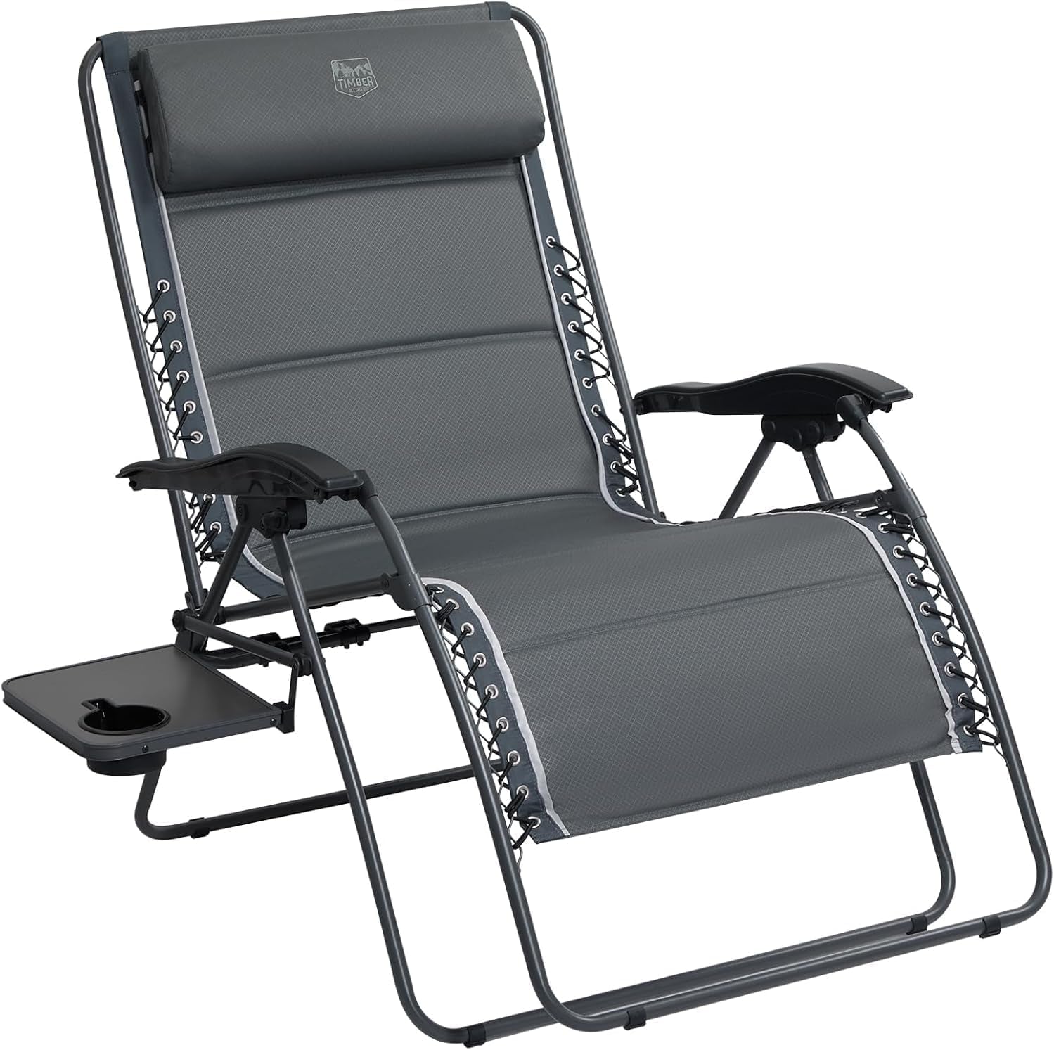Oversized Zero Gravity Chair, 33In Wide XXL Zero Gravity Reclining Chair with Side Table, Full Padded Lounge Chair for Outdoor Camping Patio Lawn, Heavy Duty Supports 500Lbs, Grey-1 Pack