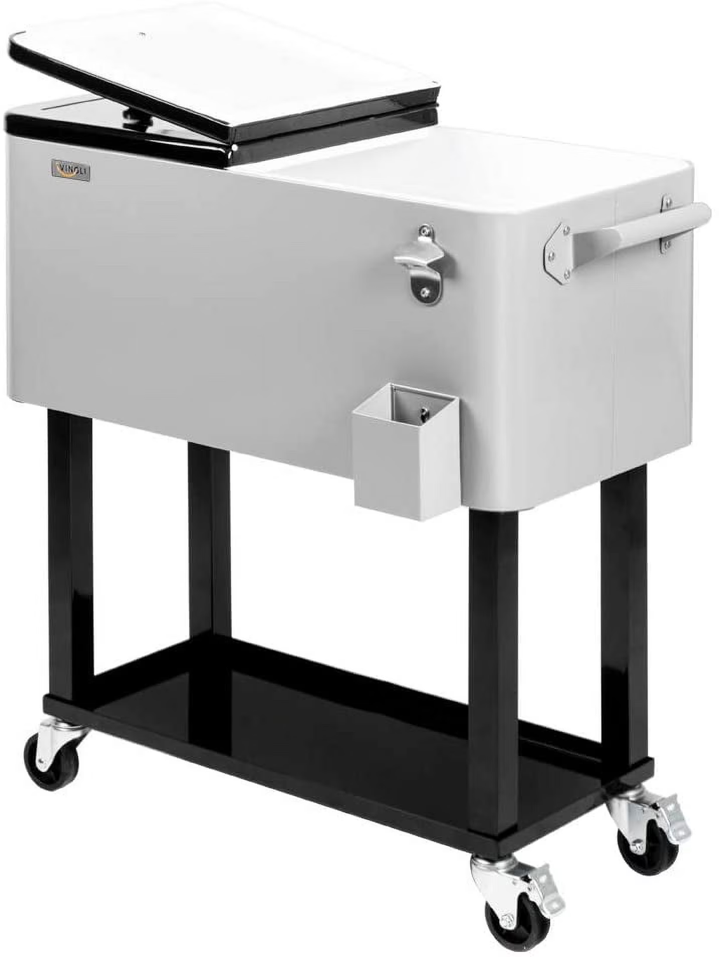 80-Quart Rolling Cooler Cart — Patio Bar with Shelf & Bottle Opener