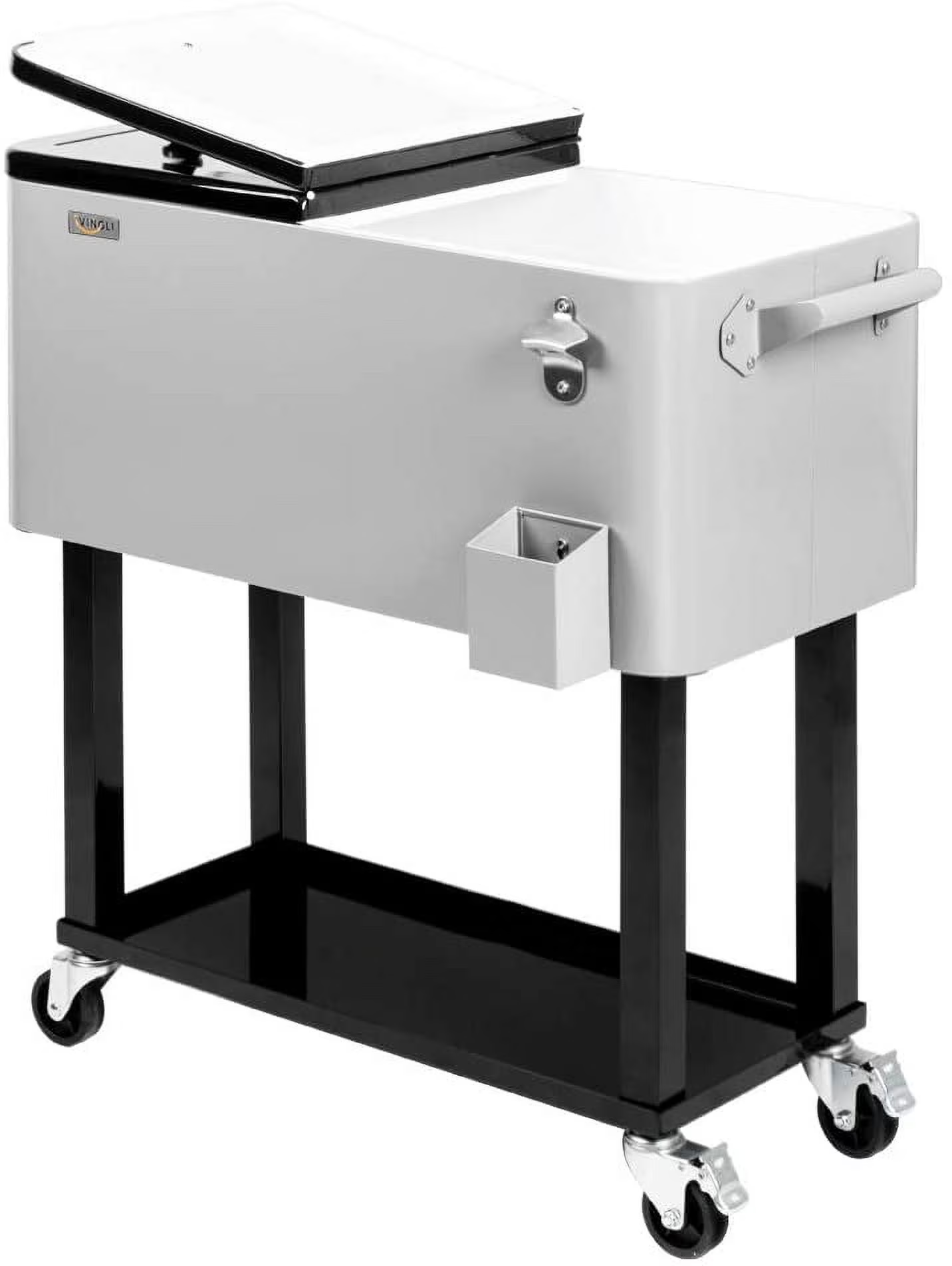 80-Quart Rolling Cooler Cart — Patio Bar with Shelf & Bottle Opener