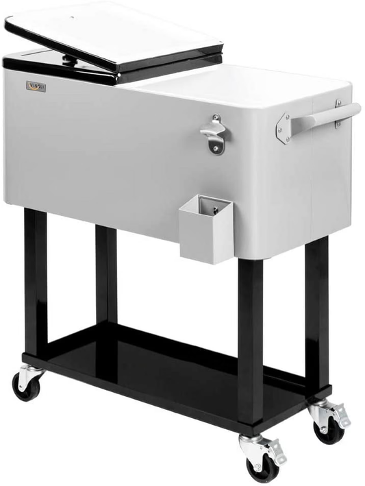 80-Quart Rolling Cooler Cart — Patio Bar with Shelf & Bottle Opener