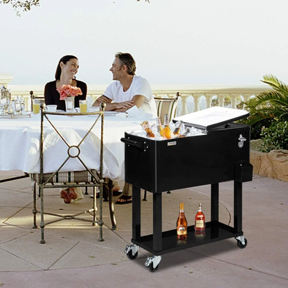 80-Quart Rolling Cooler Cart — Patio Bar with Shelf & Bottle Opener