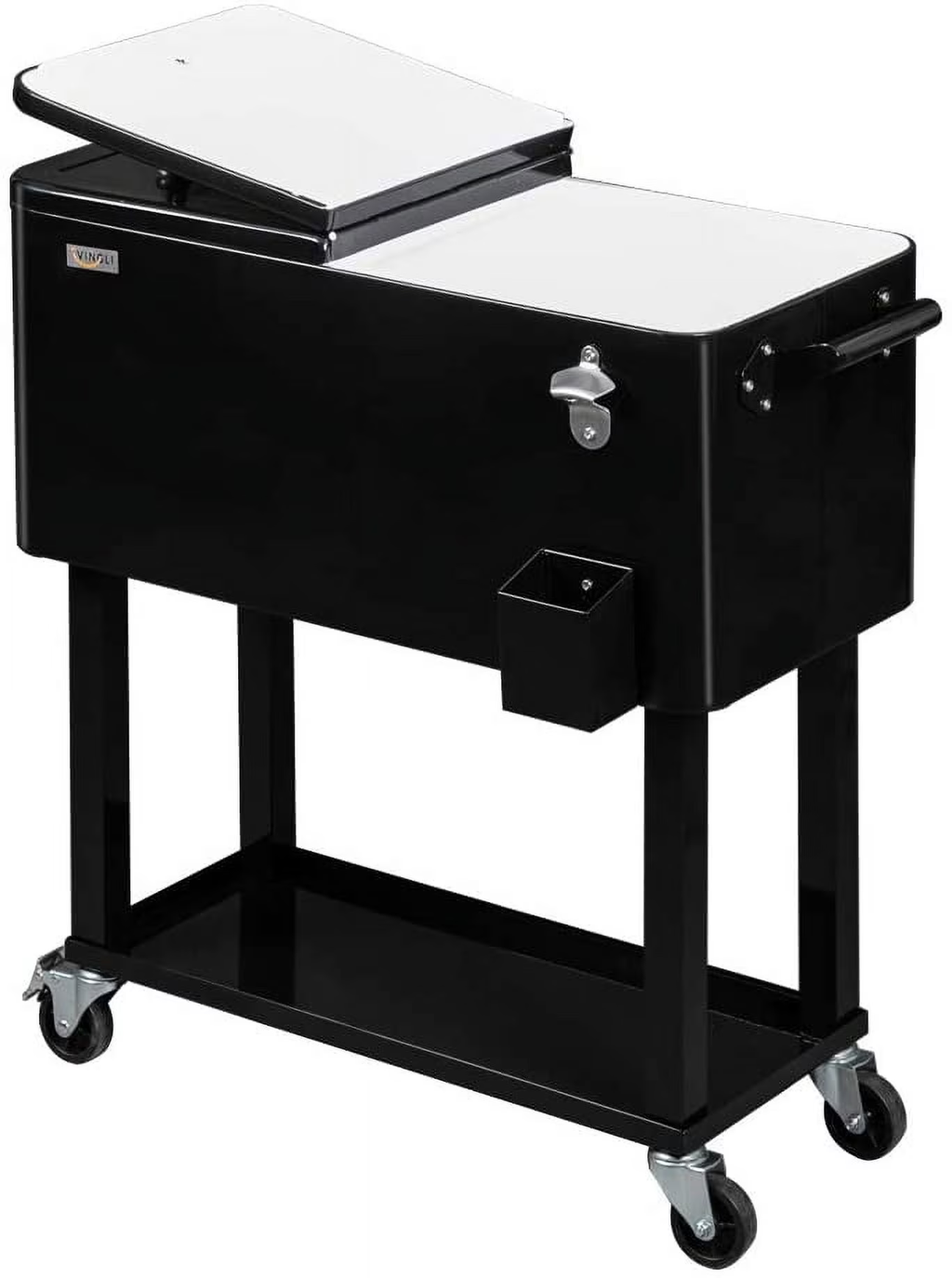 80-Quart Rolling Cooler Cart — Patio Bar with Shelf & Bottle Opener
