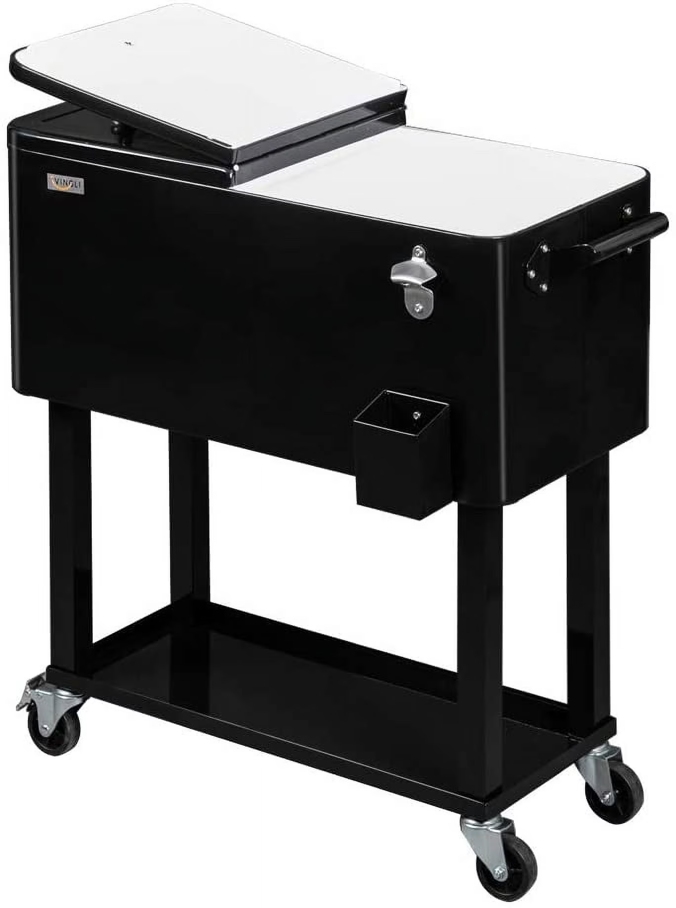 80-Quart Rolling Cooler Cart — Patio Bar with Shelf & Bottle Opener