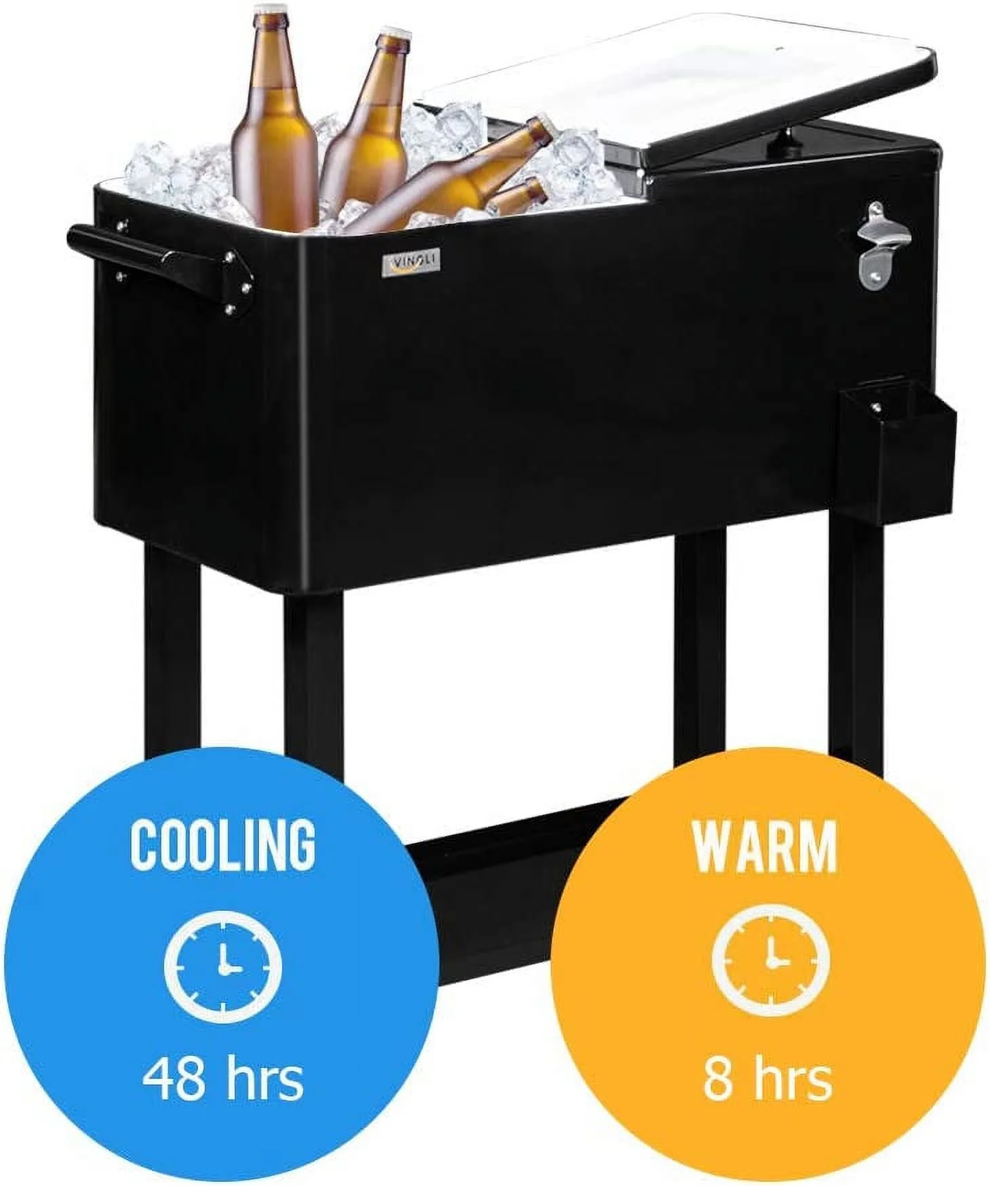 80-Quart Rolling Cooler Cart — Patio Bar with Shelf & Bottle Opener