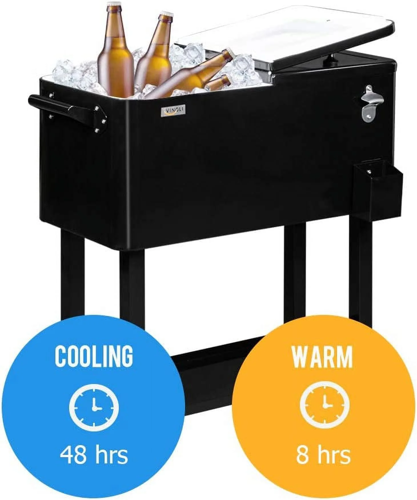 80-Quart Rolling Cooler Cart — Patio Bar with Shelf & Bottle Opener