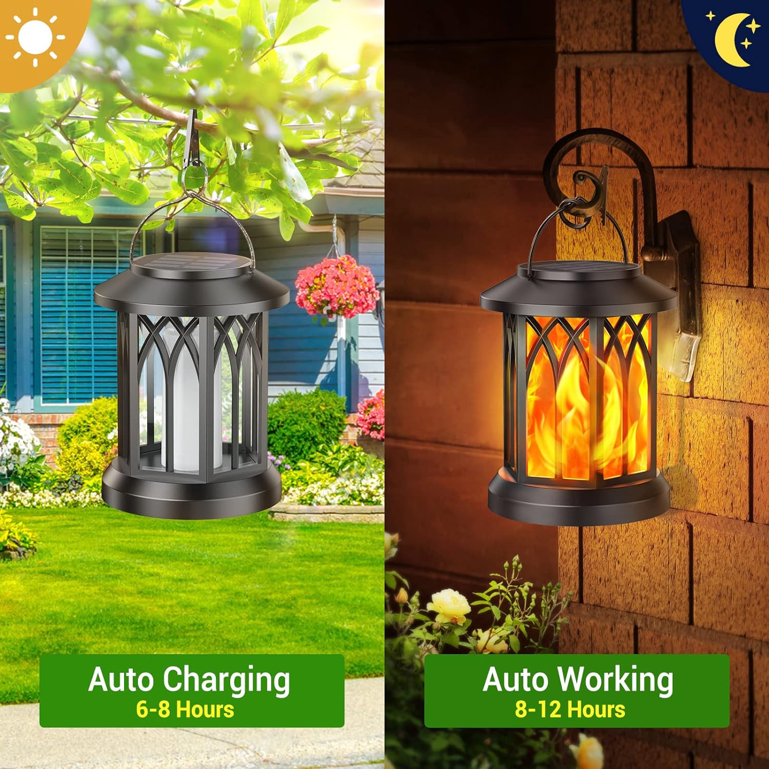 Solar Lantern Outdoor Lights, Upgraded Flickering Flame Hanging Solar Lanterns Lights Outdoor Waterproof - 4 Pack
