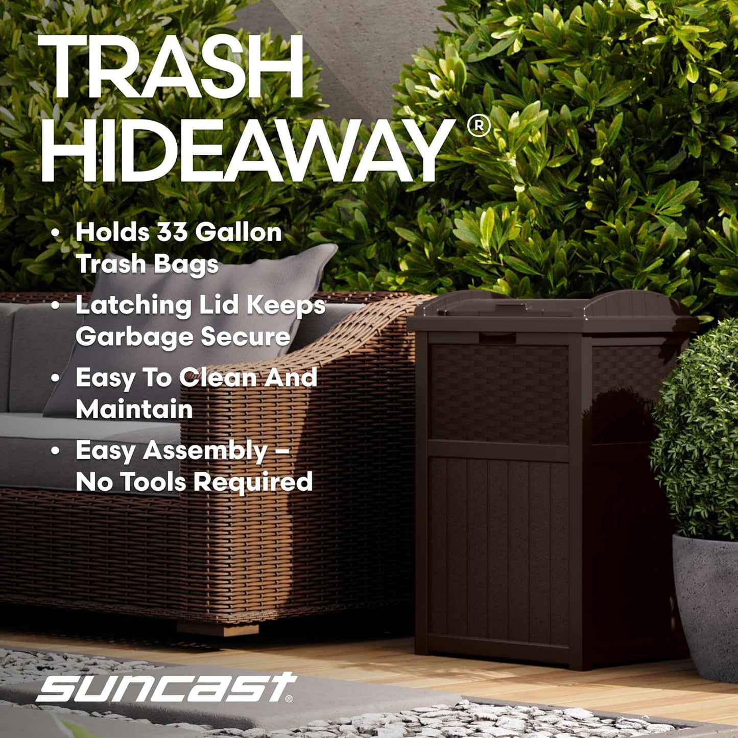 33 Gallon Commercial Outdoor Trashcan Hideaway w/ Lid for 30 to 33 Gallon Trash Bags