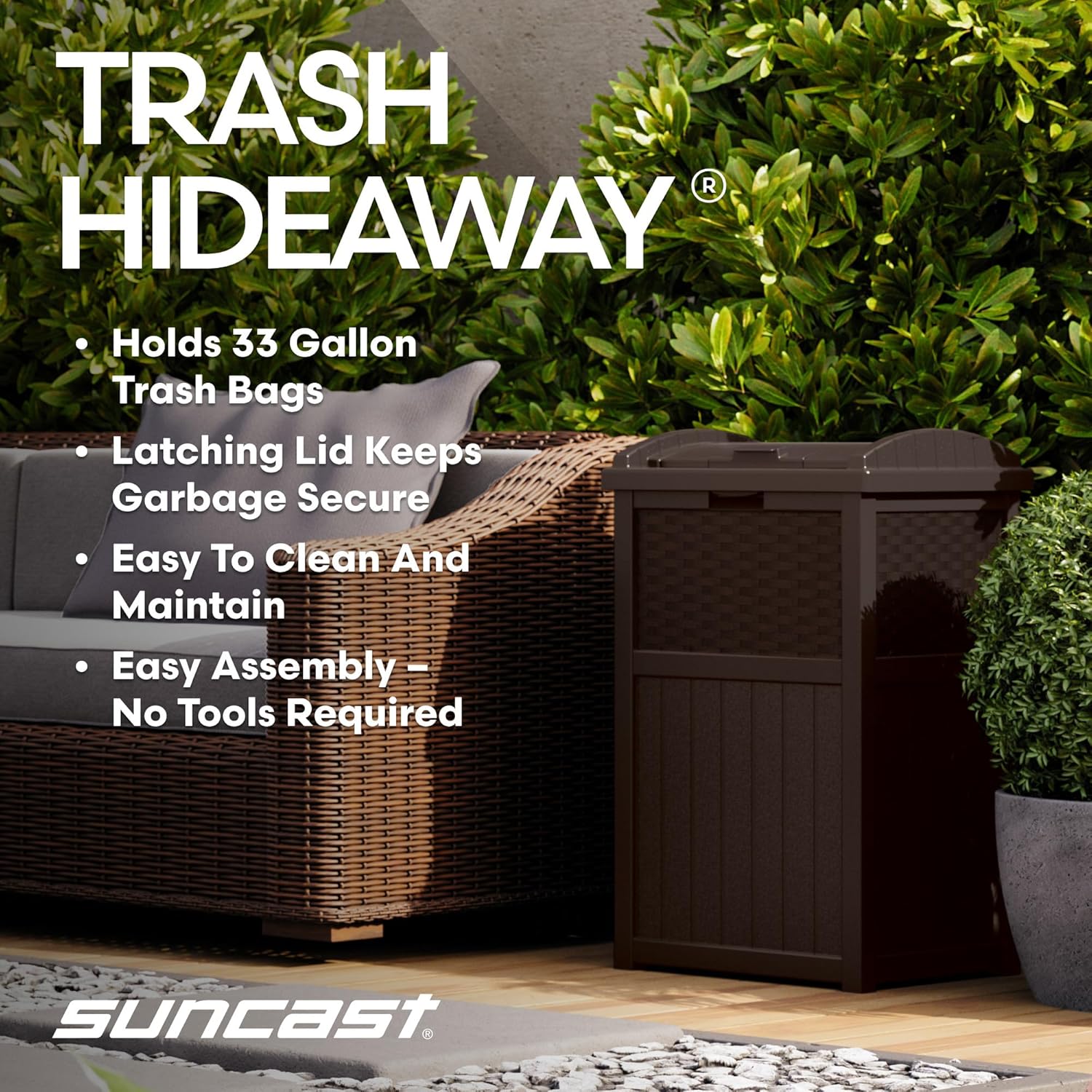 33 Gallon Commercial Outdoor Trashcan Hideaway w/ Lid for 30 to 33 Gallon Trash Bags