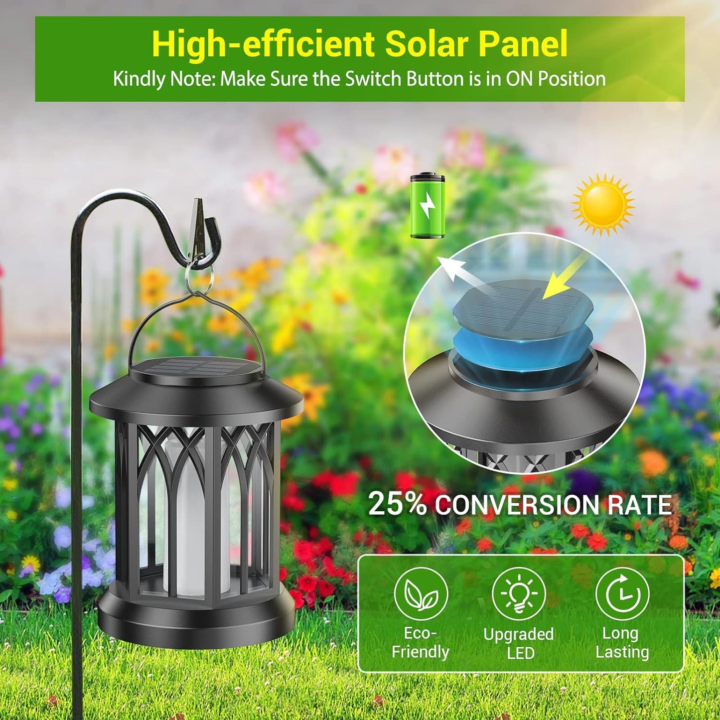 Solar Lantern Outdoor Lights, Upgraded Flickering Flame Hanging Solar Lanterns Lights Outdoor Waterproof - 4 Pack