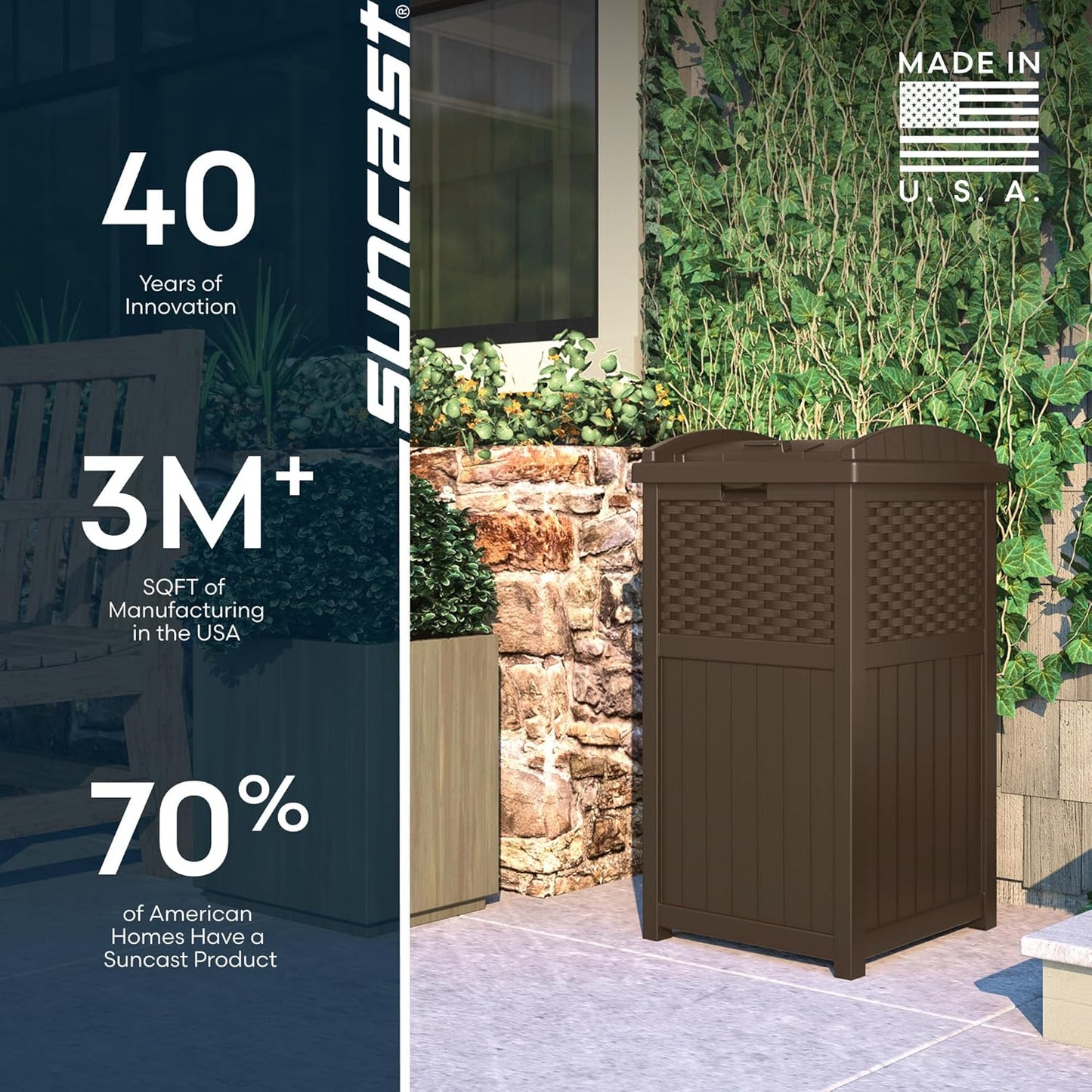33 Gallon Commercial Outdoor Trashcan Hideaway w/ Lid for 30 to 33 Gallon Trash Bags