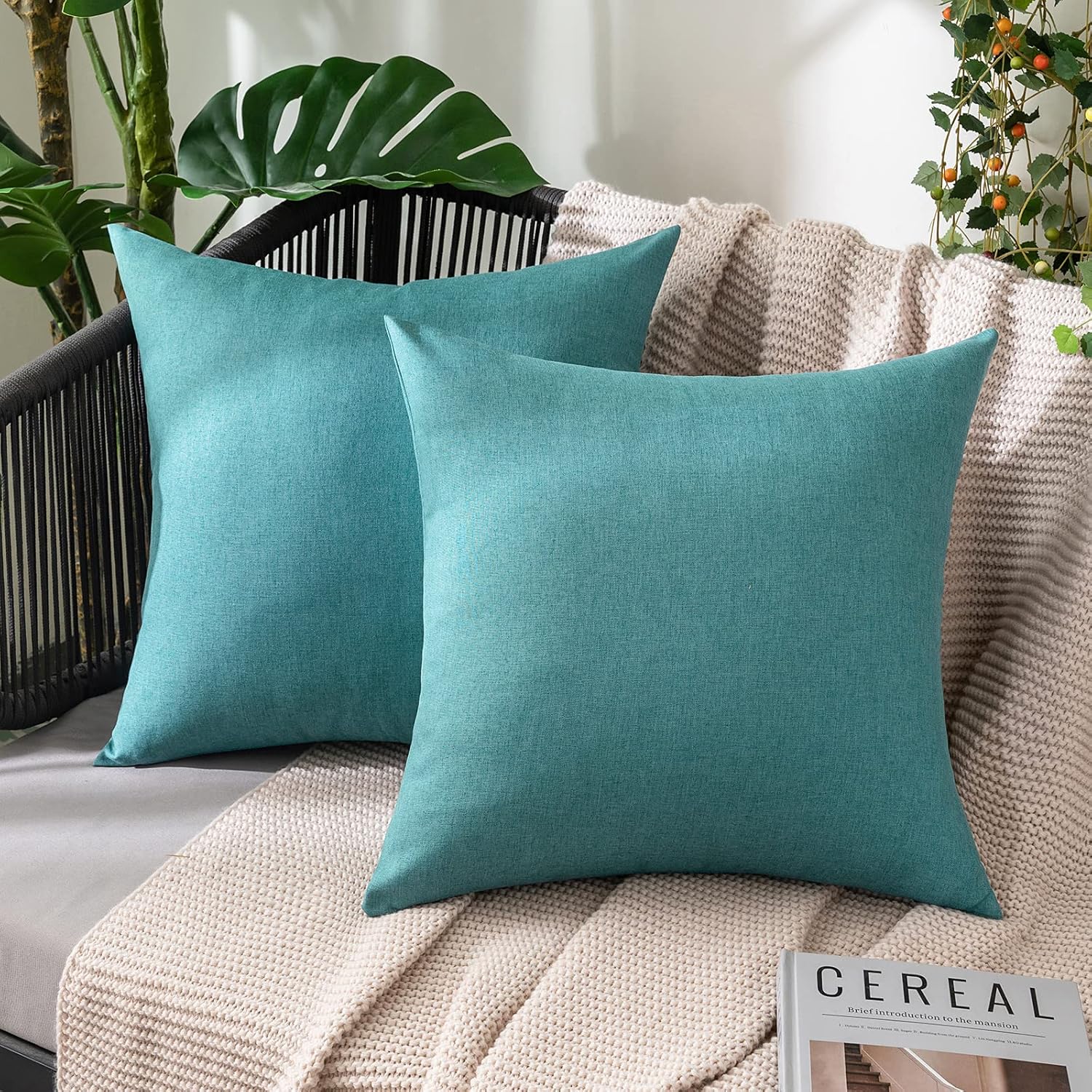 Decorative Outdoor Solid Waterproof Throw Pillow Covers- 2 Pack