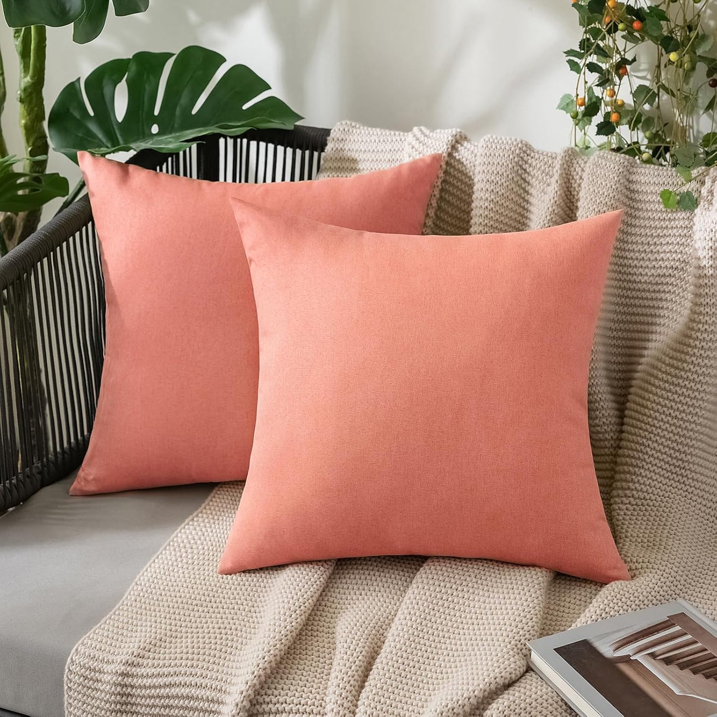 Decorative Outdoor Solid Waterproof Throw Pillow Covers- 2 Pack