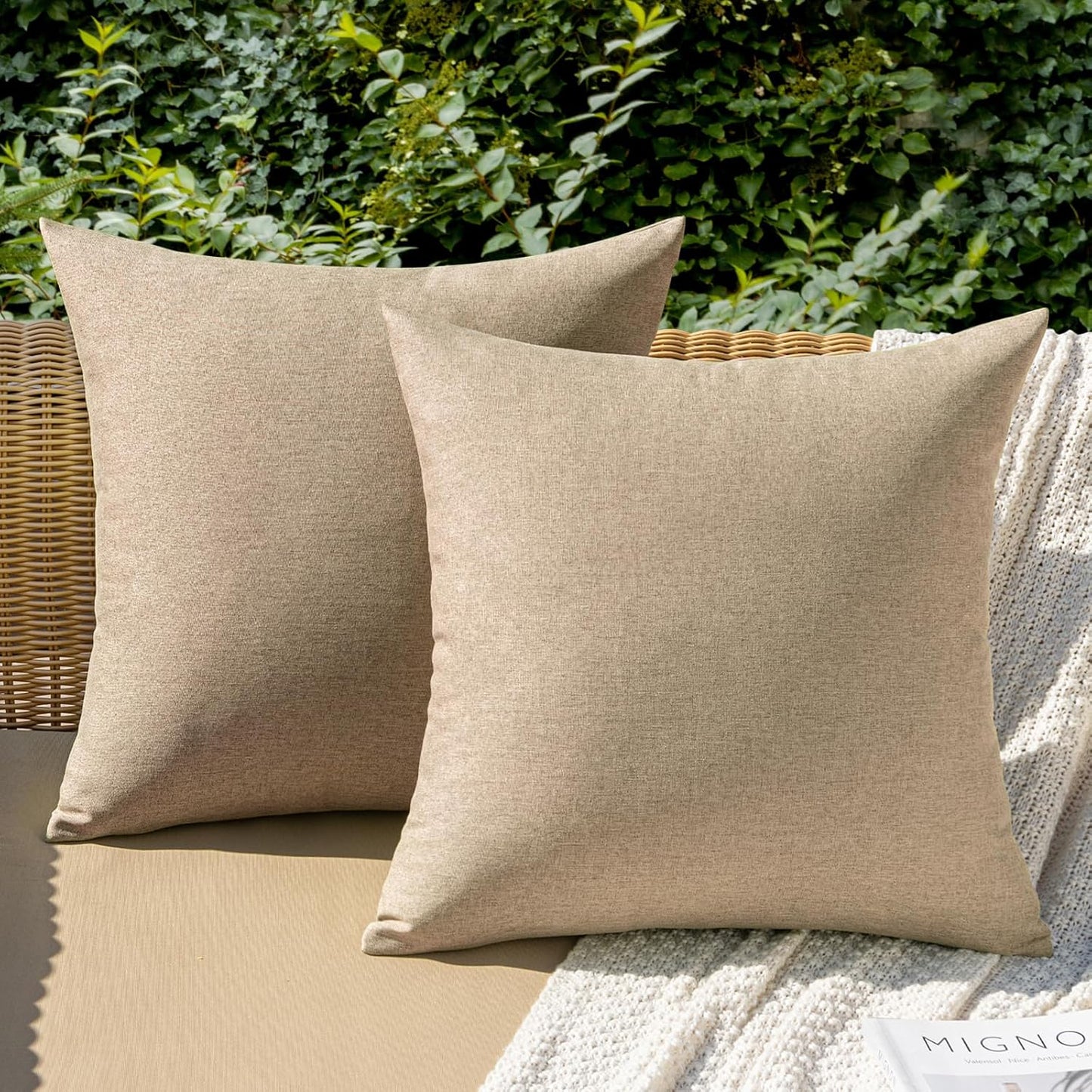 Decorative Outdoor Solid Waterproof Throw Pillow Covers- 2 Pack