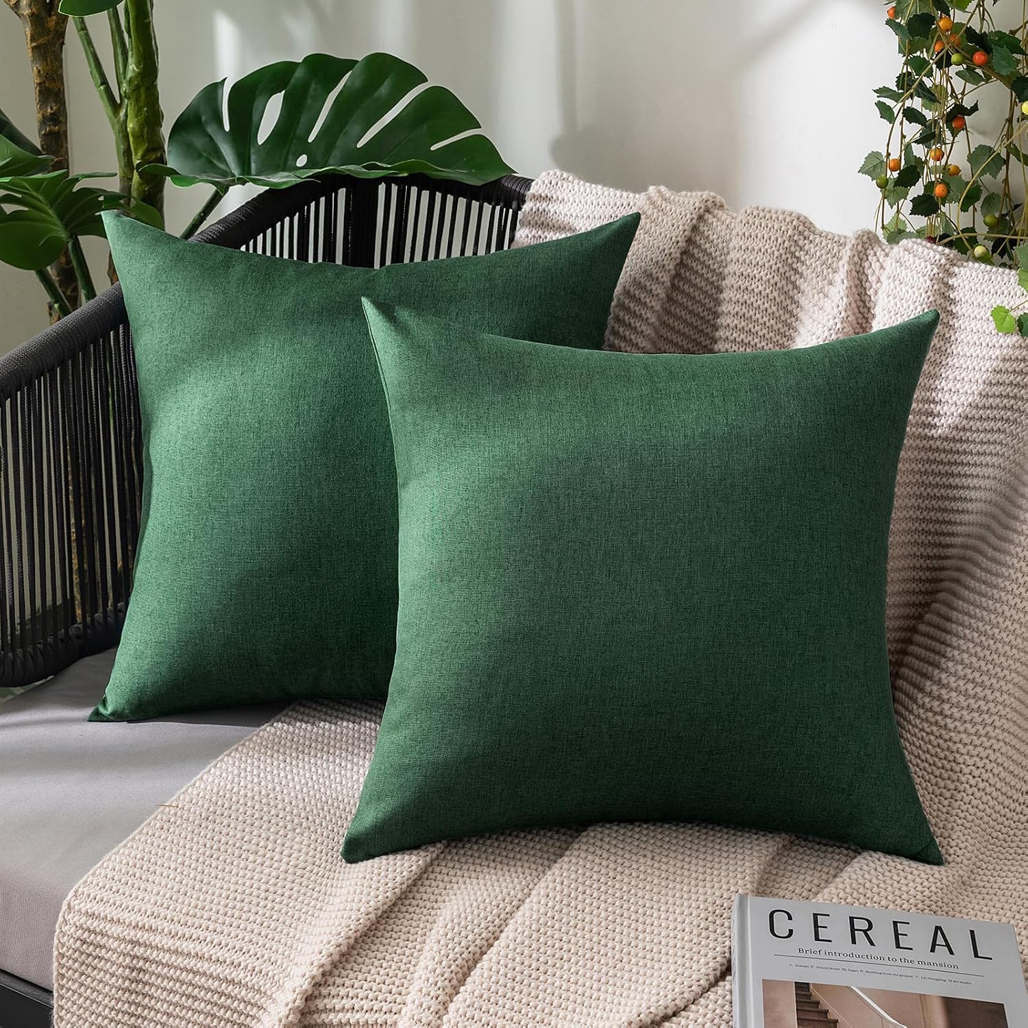 Decorative Outdoor Solid Waterproof Throw Pillow Covers- 2 Pack