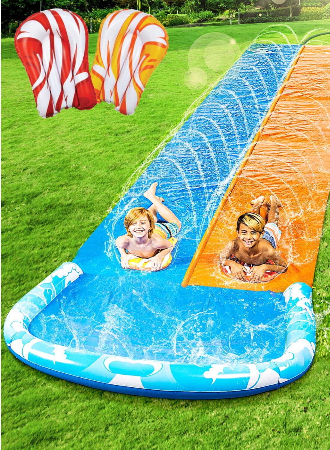 22.5Ft Water Slide and 2 Bodyboards, Lawn Water Slide Summer Slip Waterslides