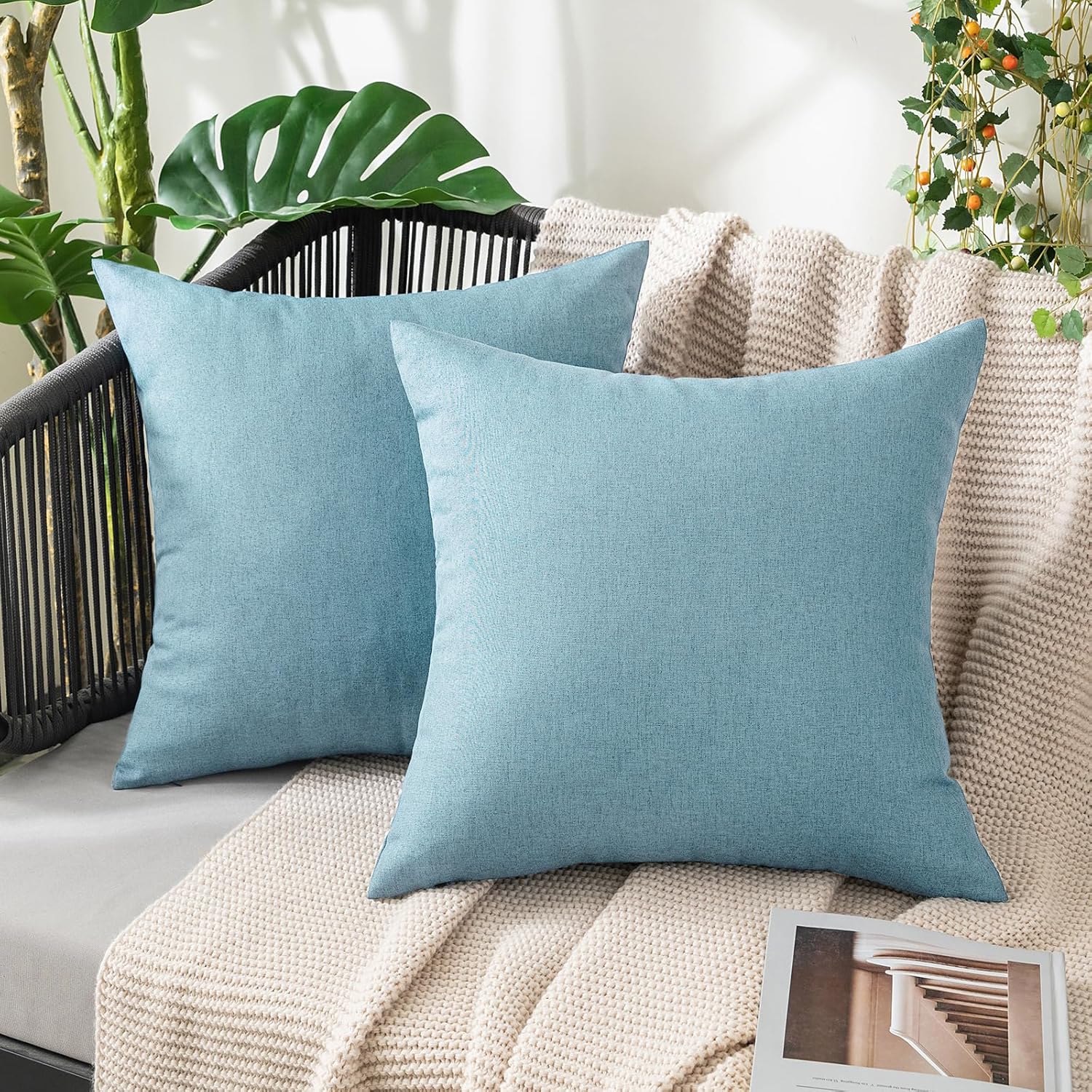 Decorative Outdoor Solid Waterproof Throw Pillow Covers- 2 Pack