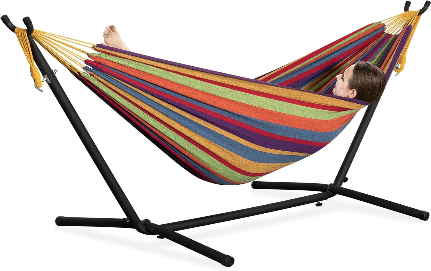 Double Hammocks with Stand for Outside, Portable Heavy-Duty Steel Frame | 2 Person 450 Lbs Capacity