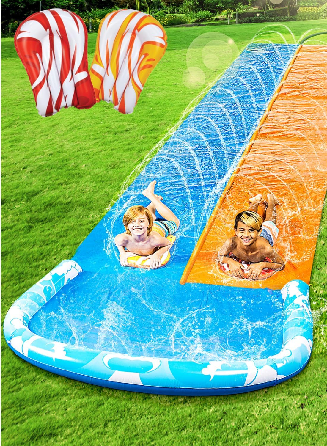 22.5Ft Water Slide and 2 Bodyboards, Lawn Water Slide Summer Slip Waterslides